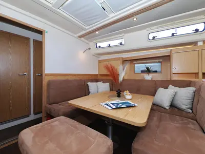 Salon of Scarlett, a Hanse 455 sailboat at Seget Donji, Croatia