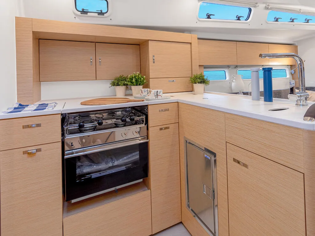 Galley of Hanse 360, a sailboat at Capo d'Orlando, Italy