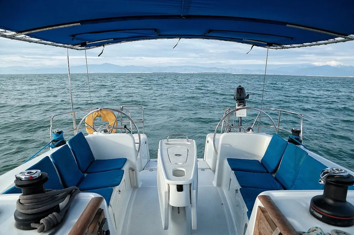 Cockpit of Hermes, a Beneteau Cyclades 43.4 sailboat at Preveza, Greece
