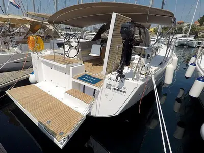 Deck of Avalon II, a Dufour 460 GL sailboat at Grad Šibenik, Croatia