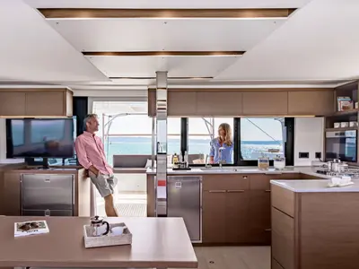 Galley of Poe Rava, a Lagoon 46 catamaran at Papeete, France
