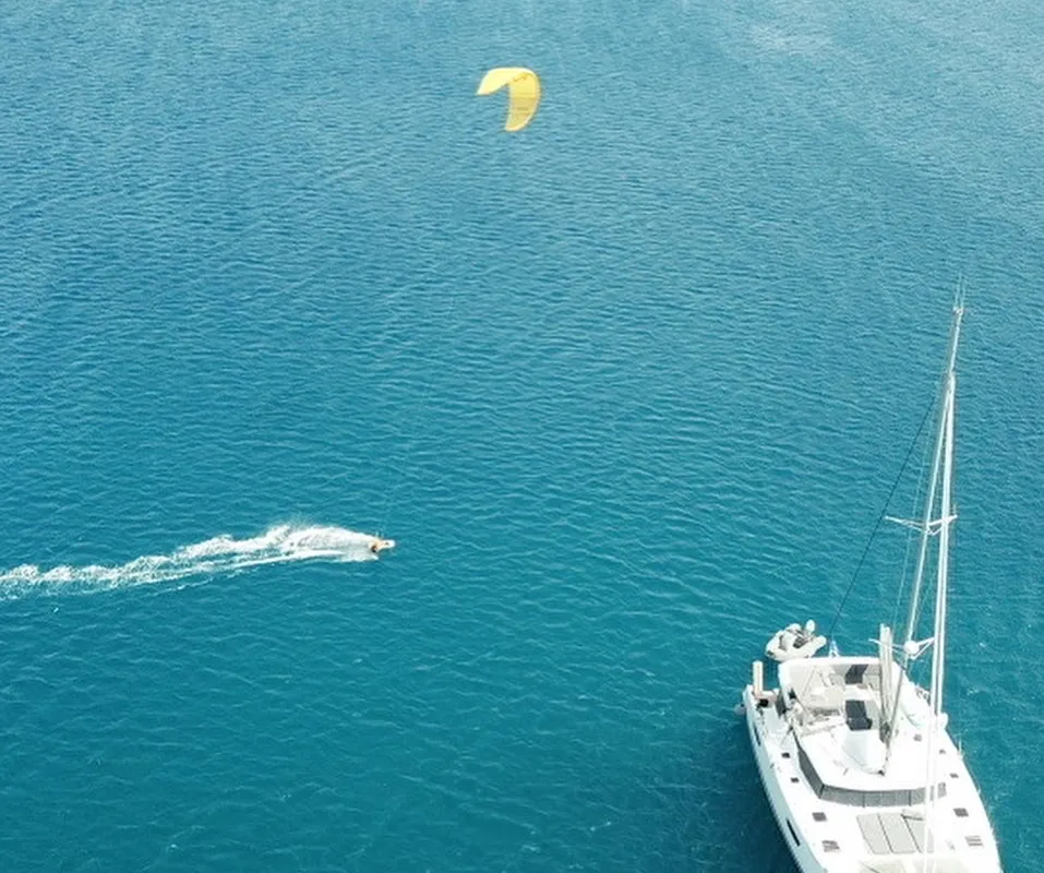 Deck of Crewed "Alegria", a Fountaine Pajot Saona 47 catamaran at Municipality of Kalamata, Greece