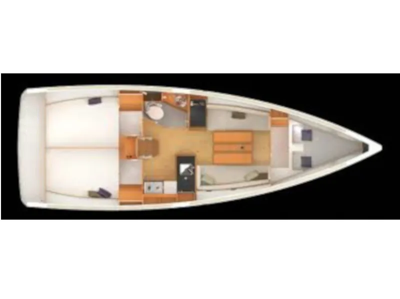 Floor plan of Elvis, a Jeanneau Sun Odyssey 349 sailboat at Općina Pakoštane, Croatia
