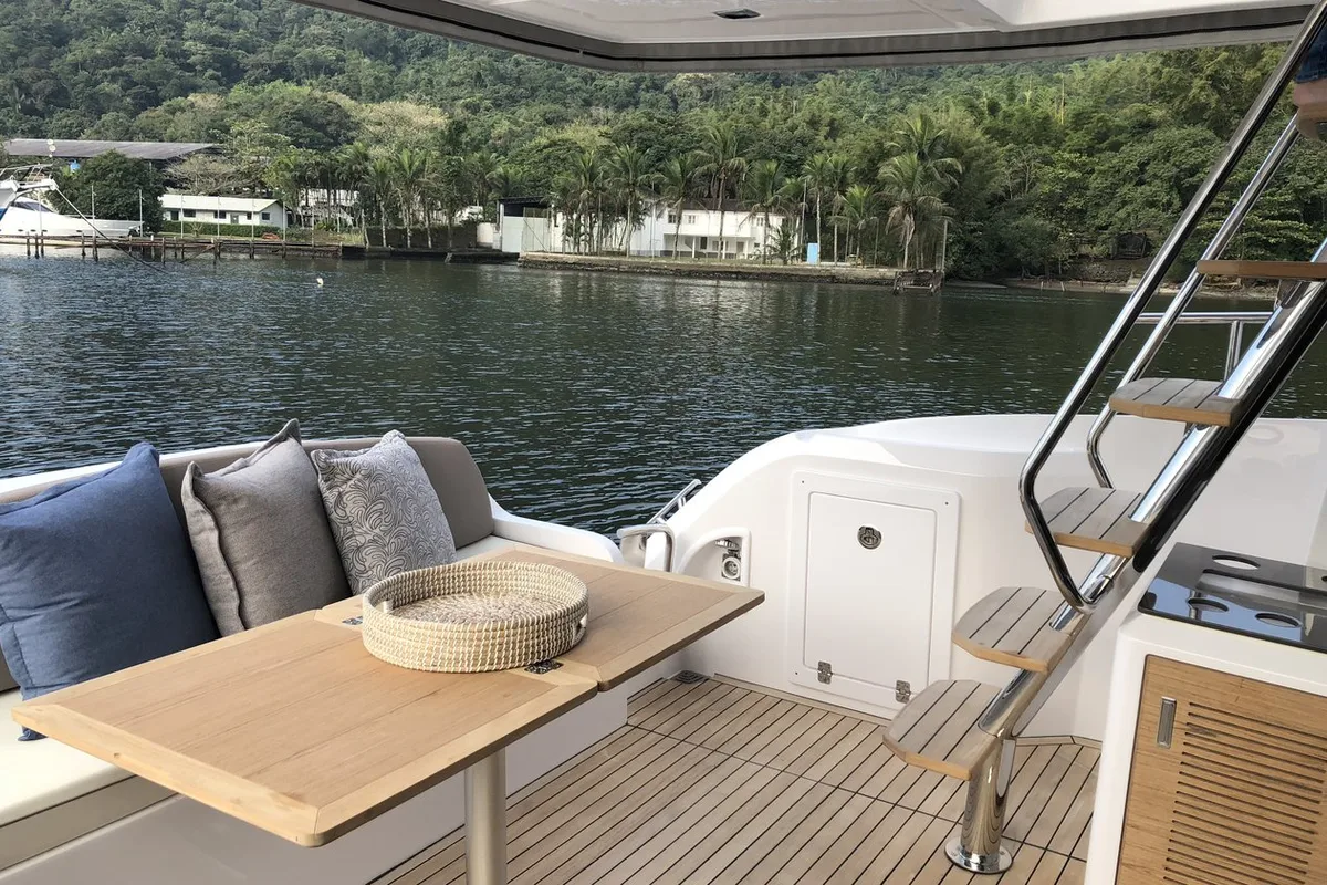 Deck of Noa, a Sessa Fly 42 motor yacht at Općina Sukošan, Croatia