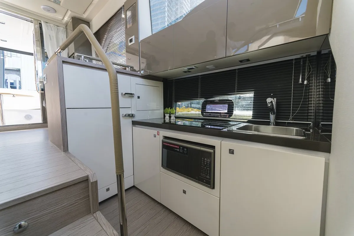 Galley of Noa, a Sessa Fly 42 motor yacht at Općina Sukošan, Croatia