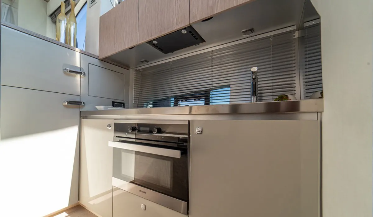 Galley of Noa, a Sessa Fly 42 motor yacht at Općina Sukošan, Croatia