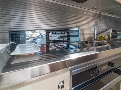 Galley of Noa, a Sessa Fly 42 motor yacht at Općina Sukošan, Croatia