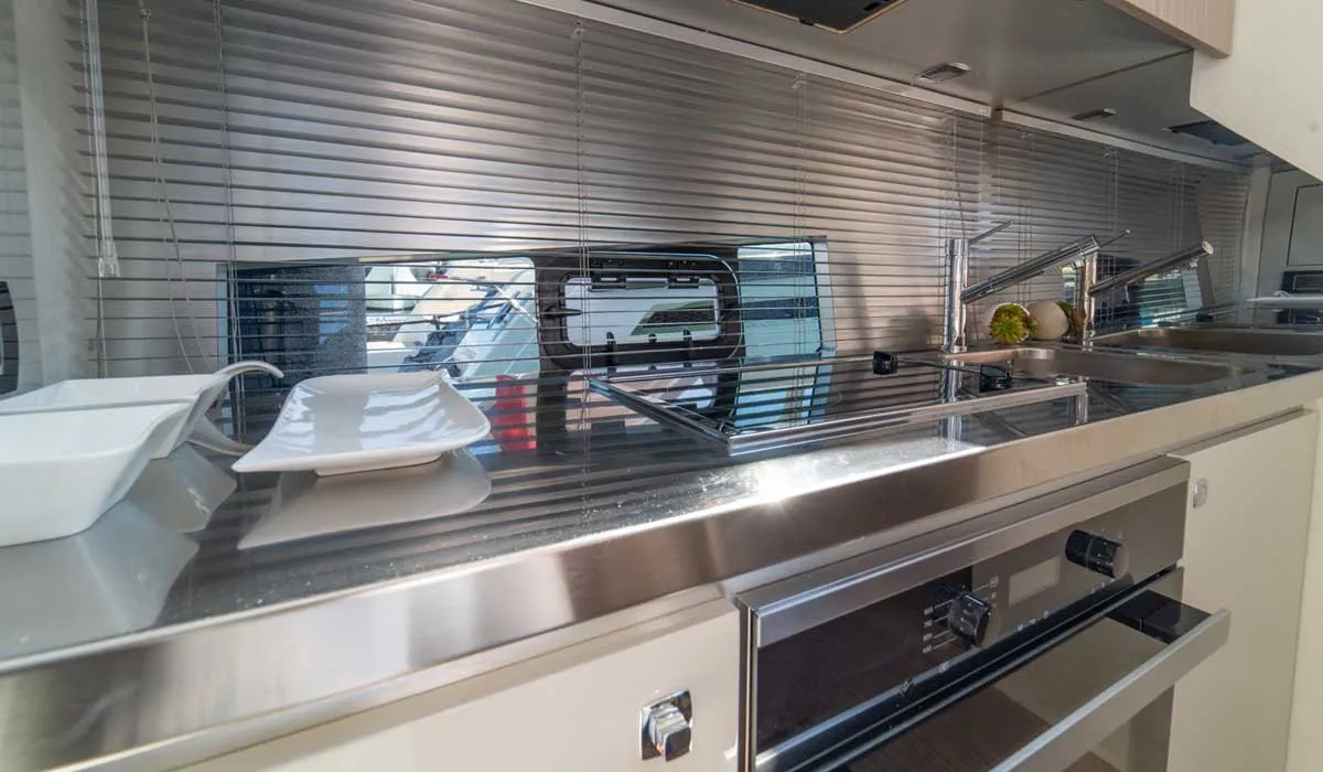 Galley of Noa, a Sessa Fly 42 motor yacht at Općina Sukošan, Croatia