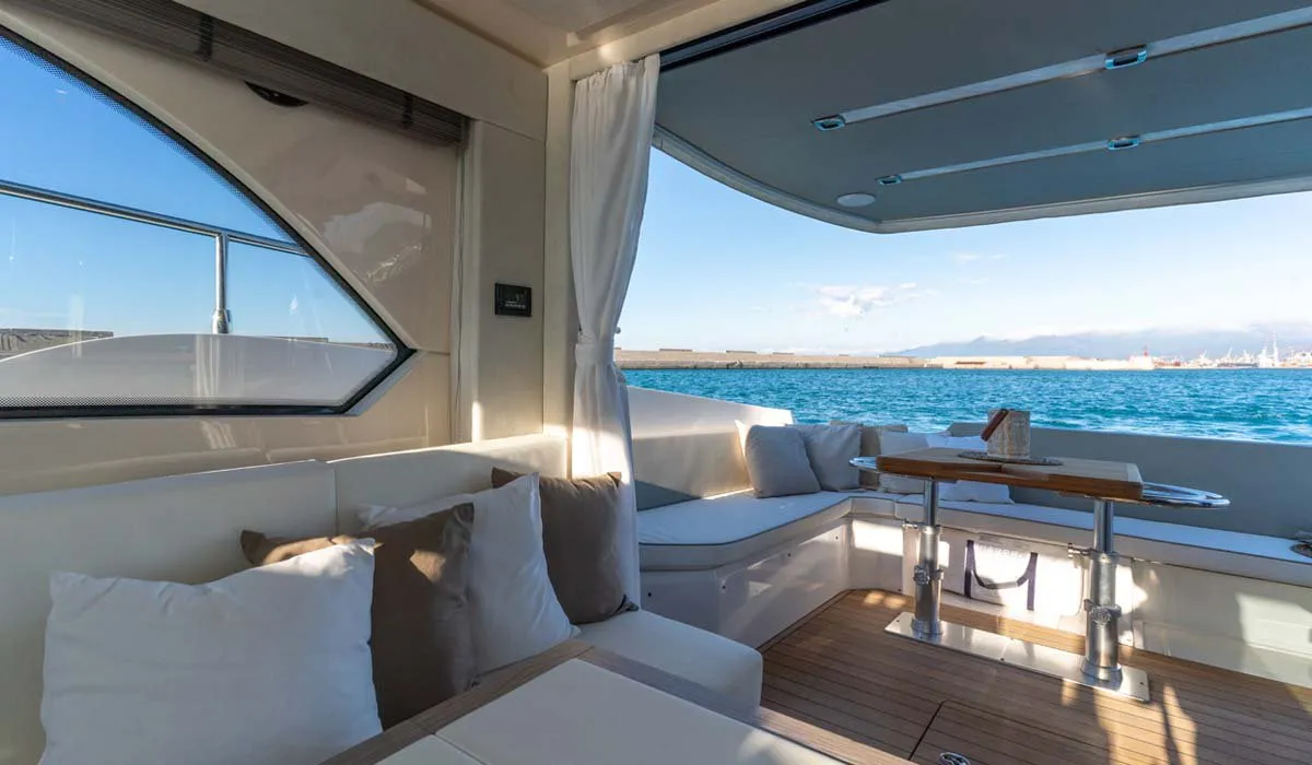 Deck of Noa, a Sessa Fly 42 motor yacht at Općina Sukošan, Croatia
