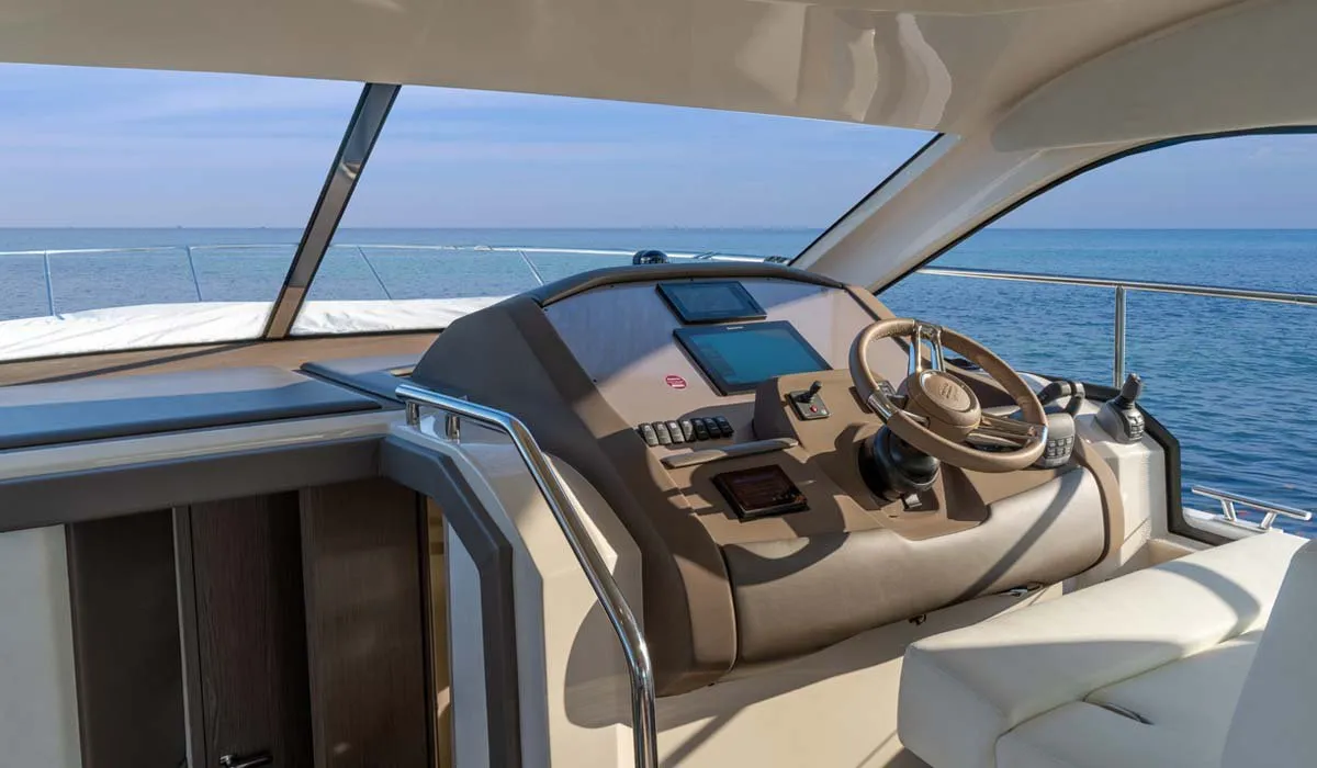 Cockpit of Noa, a Sessa Fly 42 motor yacht at Općina Sukošan, Croatia