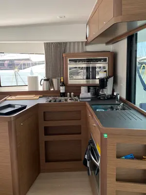 Galley of Alima, a Lagoon 42 catamaran at Kontokali, Greece