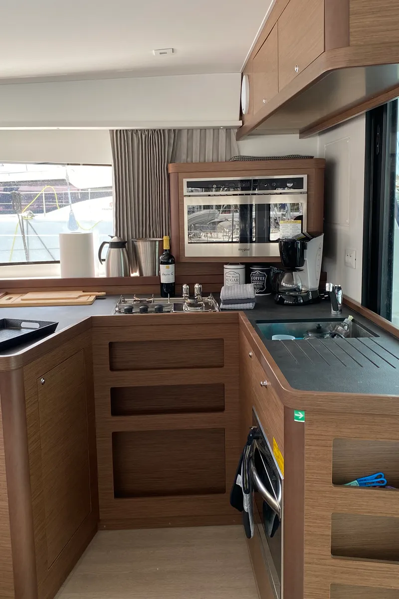 Galley of Alima, a Lagoon 42 catamaran at Kontokali, Greece