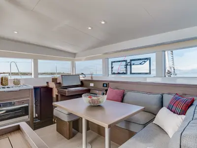 Salon of Esmee, a Lagoon 40 catamaran at Athens, Greece