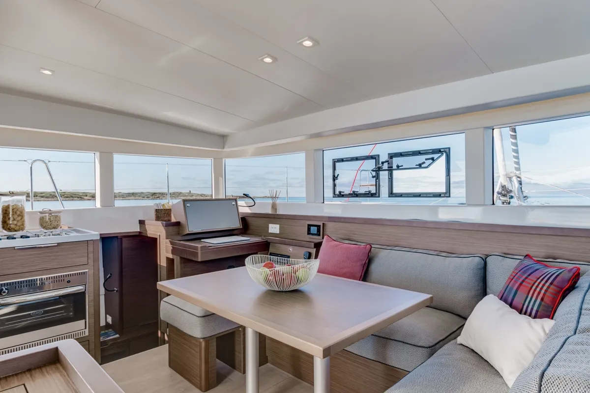 Salon of Esmee, a Lagoon 40 catamaran at Athens, Greece