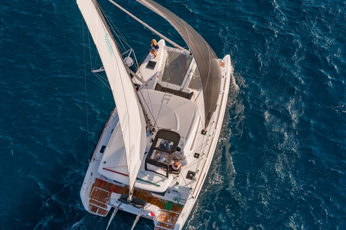 Exterior view of Esmee, a Lagoon 40 catamaran at Athens, Greece