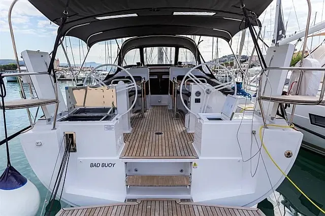 Deck of Bad Buoy, a Elan Impression 45.1 sailboat at Seget Donji, Croatia