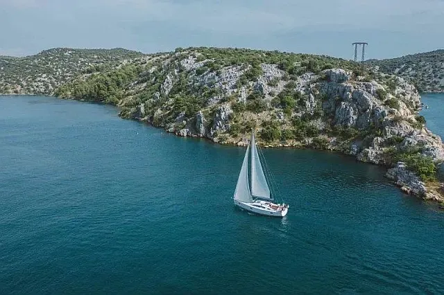 Exterior view of Bad Buoy, a Elan Impression 45.1 sailboat at Seget Donji, Croatia