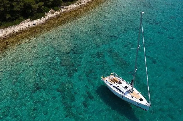 Exterior view of Bad Buoy, a Elan Impression 45.1 sailboat at Seget Donji, Croatia