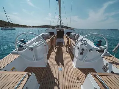 Cockpit of Bad Buoy, a Elan Impression 45.1 sailboat at Seget Donji, Croatia