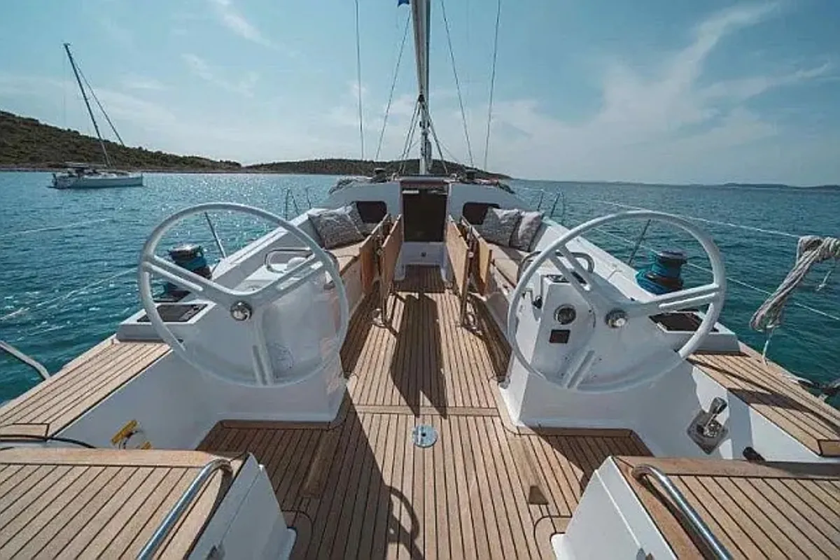 Cockpit of Bad Buoy, a Elan Impression 45.1 sailboat at Seget Donji, Croatia