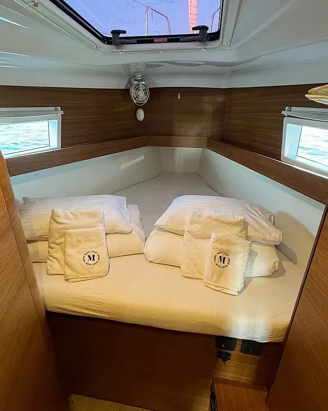 Cabin on Bad Buoy, a Elan Impression 45.1 sailboat at Seget Donji, Croatia