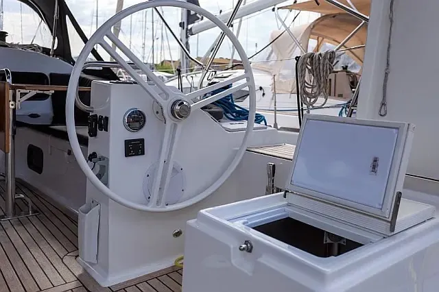 Cockpit of Bad Buoy, a Elan Impression 45.1 sailboat at Seget Donji, Croatia