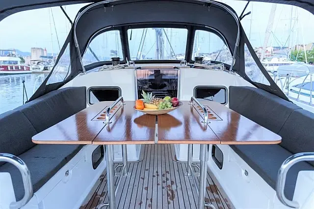 Deck of Bad Buoy, a Elan Impression 45.1 sailboat at Seget Donji, Croatia