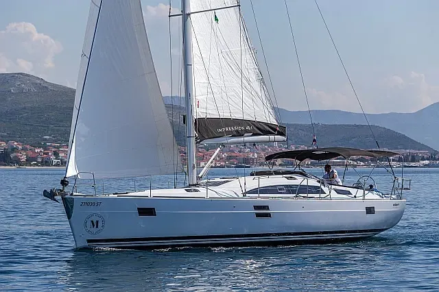 Exterior view of Bad Buoy, a Elan Impression 45.1 sailboat at Seget Donji, Croatia