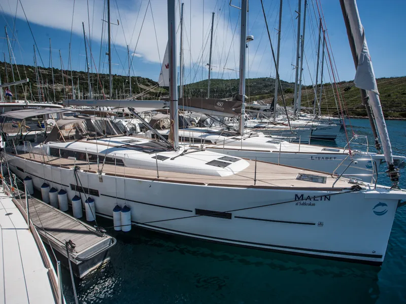 Exterior view of Malin, a Dufour 460 GL sailboat at Primošten, Croatia