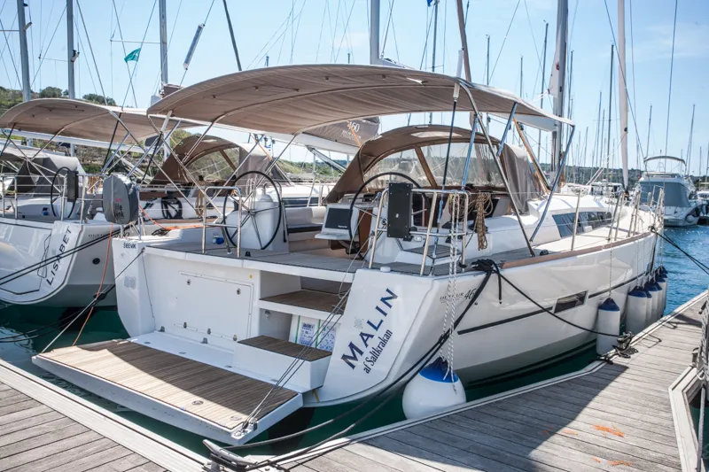 Exterior view of Malin, a Dufour 460 GL sailboat at Primošten, Croatia