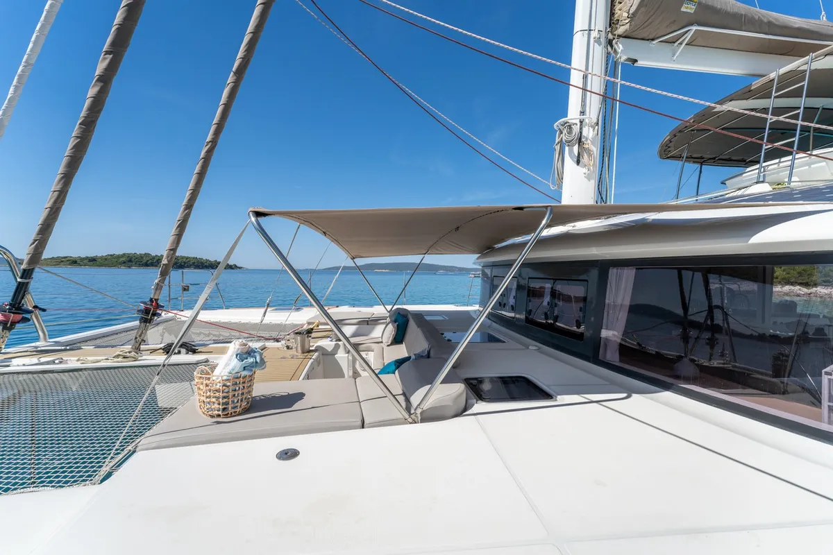 Deck of Cool Change, a Lagoon 560 catamaran at Općina Marina, Croatia