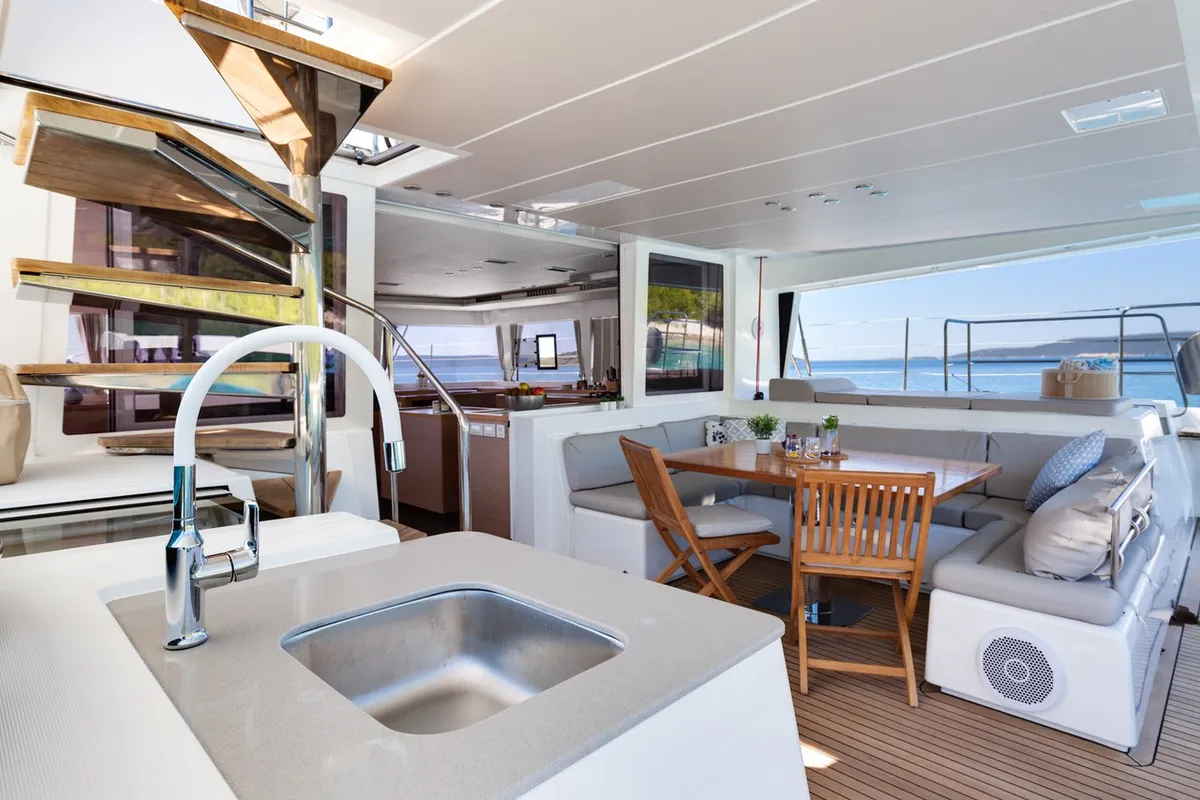 Deck of Cool Change, a Lagoon 560 catamaran at Općina Marina, Croatia