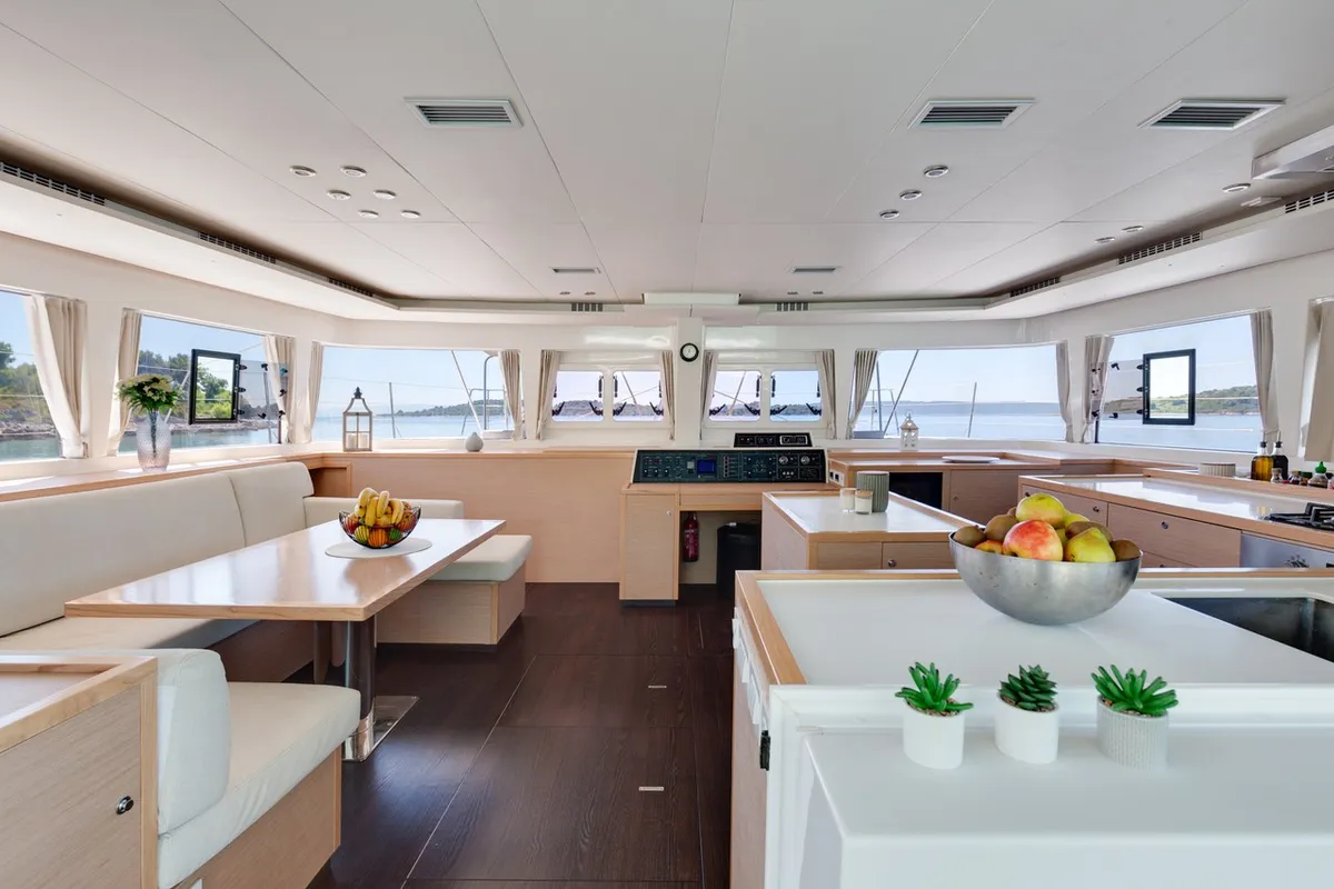 Salon of Cool Change, a Lagoon 560 catamaran at Općina Marina, Croatia