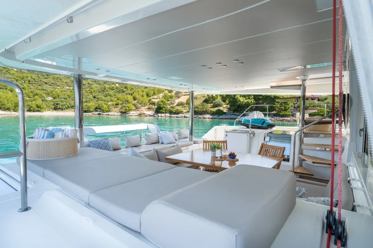 Deck of Cool Change, a Lagoon 560 catamaran at Općina Marina, Croatia