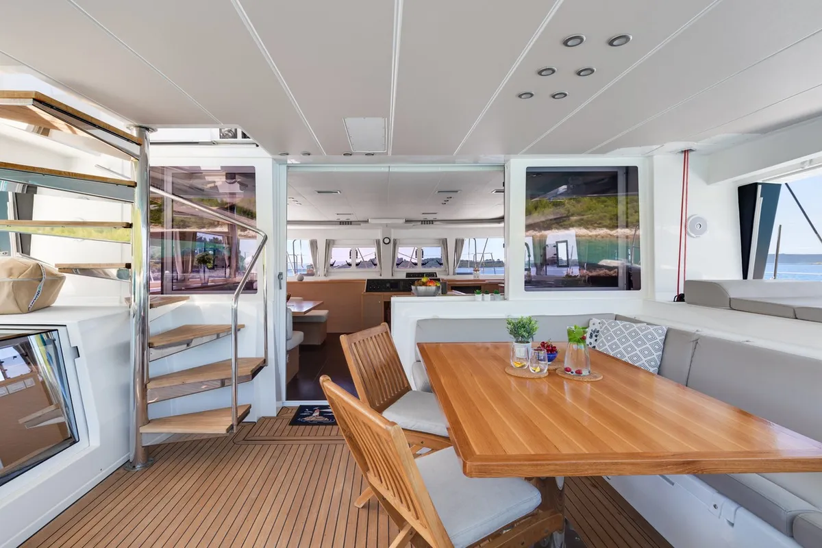 Deck of Cool Change, a Lagoon 560 catamaran at Općina Marina, Croatia
