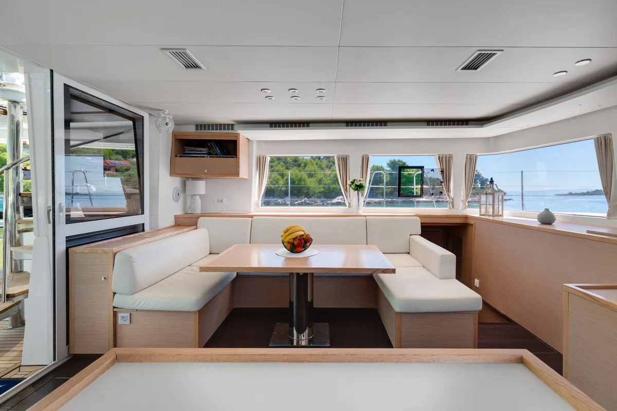 Salon of Cool Change, a Lagoon 560 catamaran at Općina Marina, Croatia