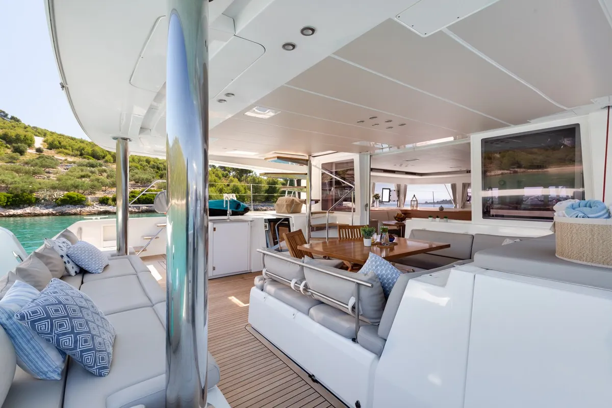Deck of Cool Change, a Lagoon 560 catamaran at Općina Marina, Croatia