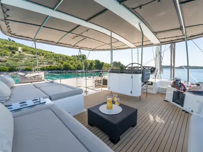Cockpit of Cool Change, a Lagoon 560 catamaran at Općina Marina, Croatia
