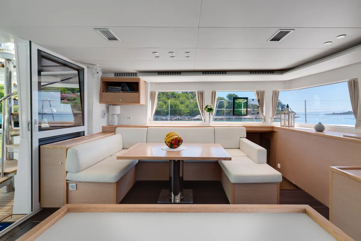 Salon of Cool Change, a Lagoon 560 catamaran at Općina Marina, Croatia