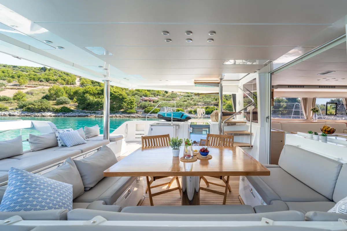Deck of Cool Change, a Lagoon 560 catamaran at Općina Marina, Croatia