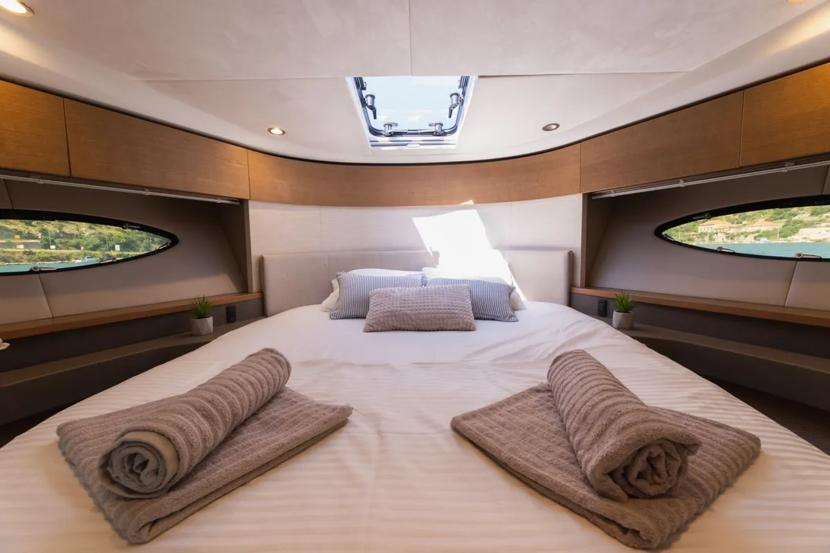 Cabin on Contessa, a Princess F43 motorboat at Dubrovnik, Croatia