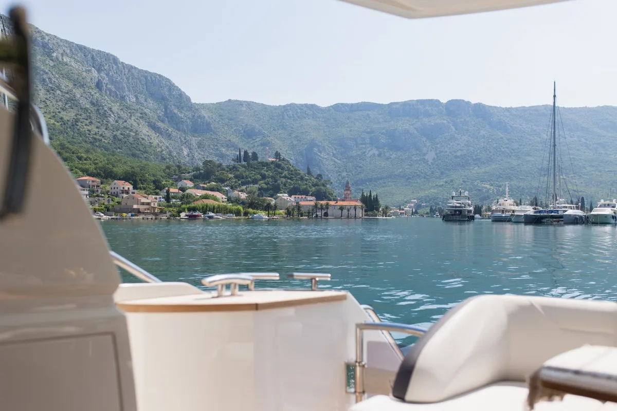 Deck of Contessa, a Princess F43 motorboat at Dubrovnik, Croatia