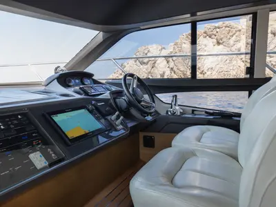 Cockpit of Contessa, a Princess F43 motorboat at Dubrovnik, Croatia
