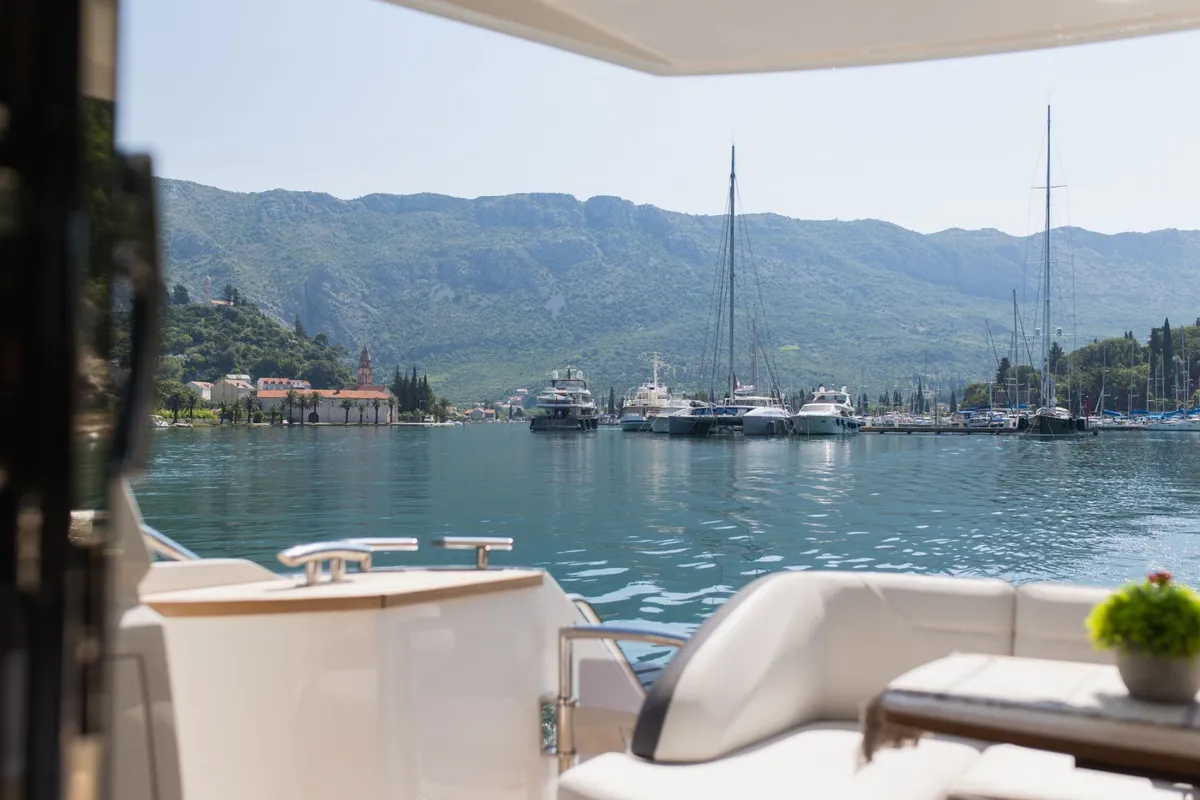Deck of Contessa, a Princess F43 motorboat at Dubrovnik, Croatia