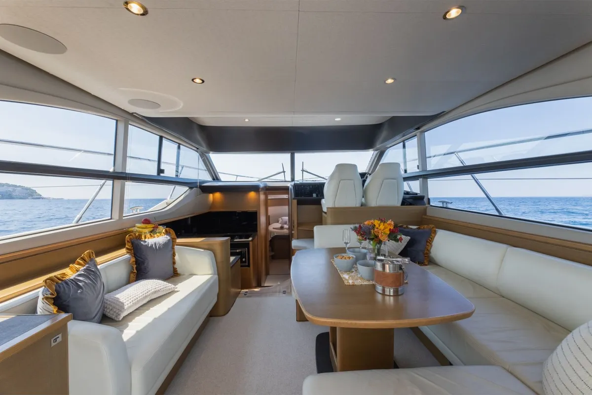 Salon of Contessa, a Princess F43 motorboat at Dubrovnik, Croatia