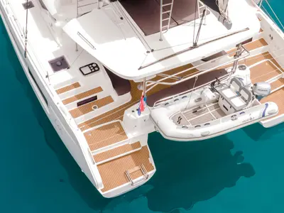 Deck of Summer Magic, a Lagoon 46 catamaran at Grad Kaštela, Croatia