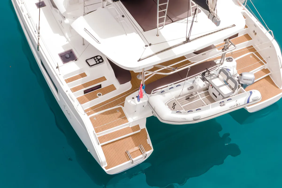 Deck of Summer Magic, a Lagoon 46 catamaran at Grad Kaštela, Croatia