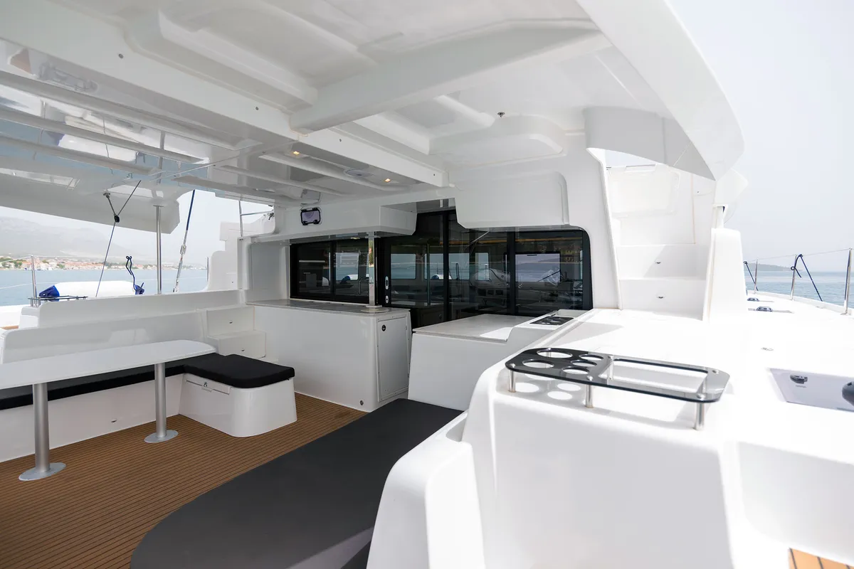 Deck of Summer Magic, a Lagoon 46 catamaran at Grad Kaštela, Croatia