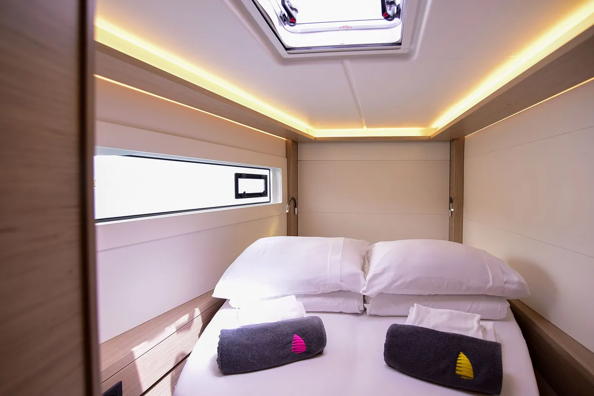 Exterior view of Summer Magic, a Lagoon 46 catamaran at Grad Kaštela, Croatia