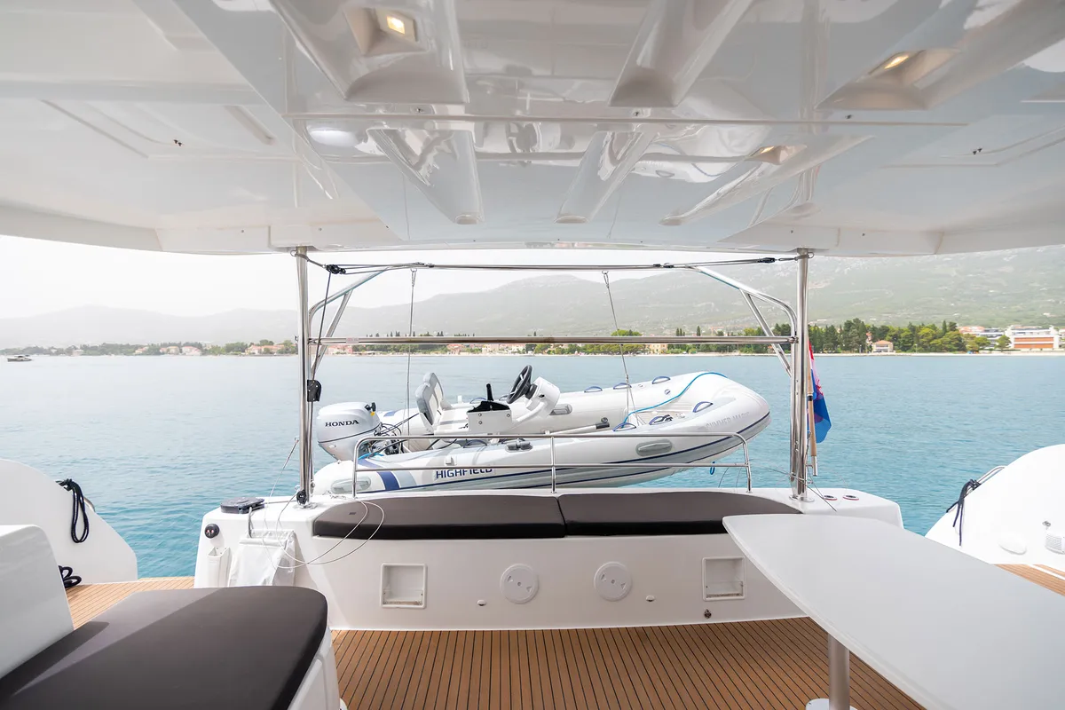 Deck of Summer Magic, a Lagoon 46 catamaran at Grad Kaštela, Croatia